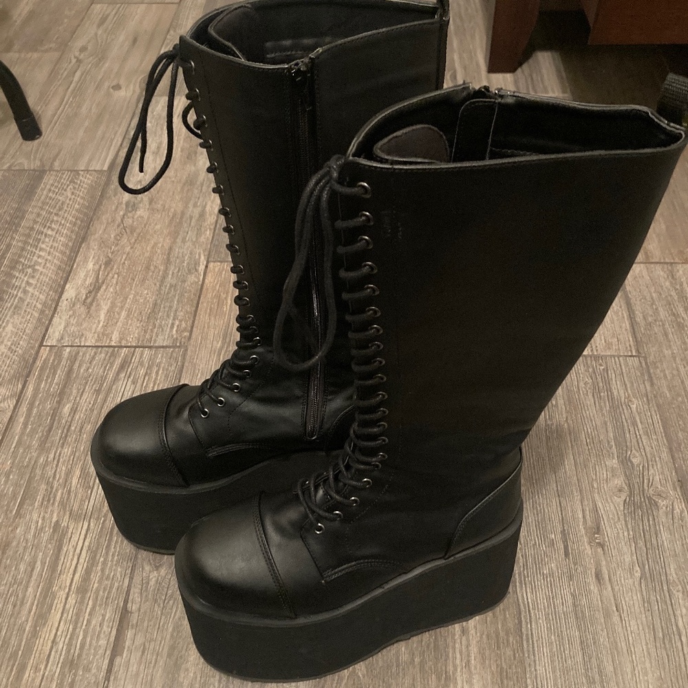 Demonia Cult Boots/Shoes Mega-602 Black Faux Leather